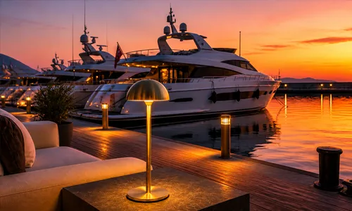 Seaside pier hospitality lighting scene