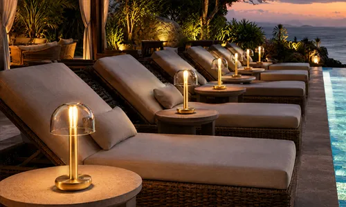 Poolside hospitality lighting scene