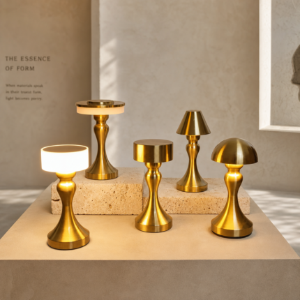 Luxury curved stem cordless lamp with electroplated finish