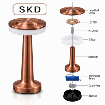 Exploded view diagram of round disc cordless table lamp parts kit