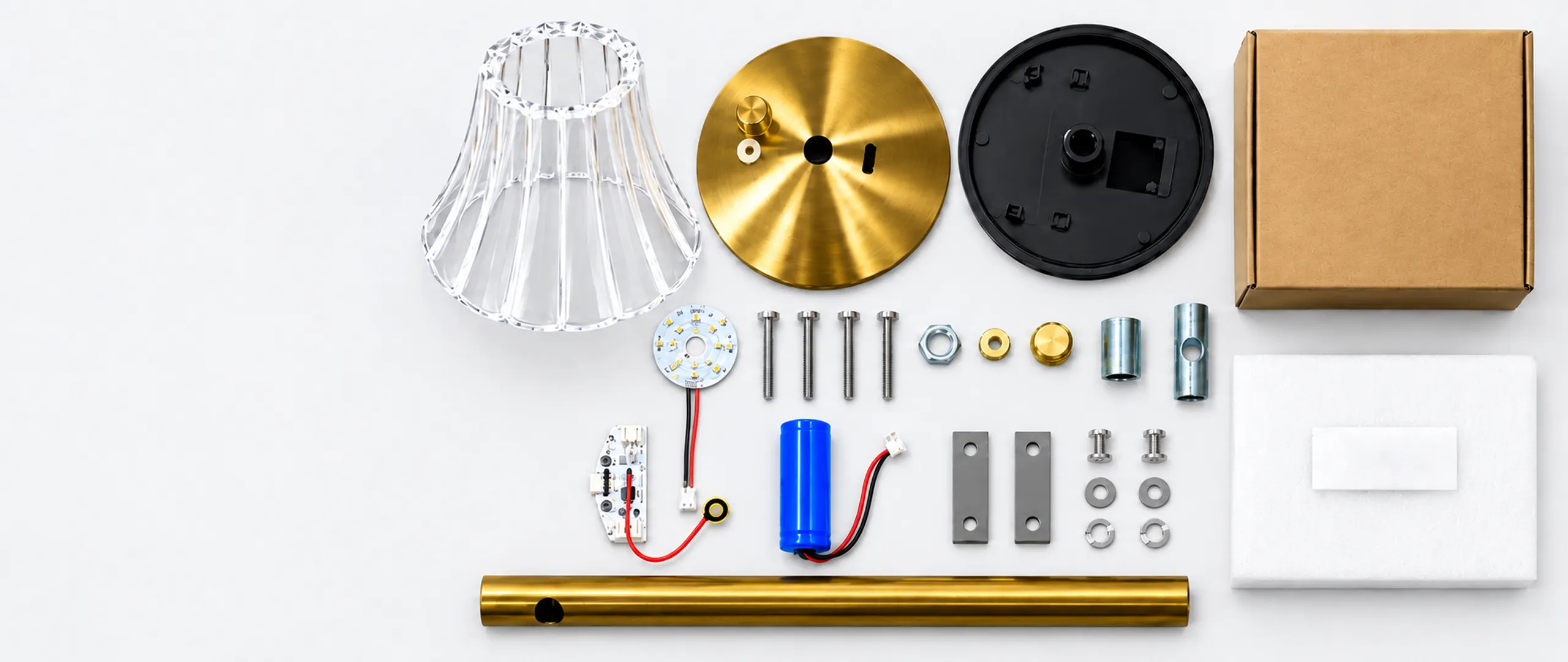 Table lamp manufacturing, battery, LED module and hardware component customization