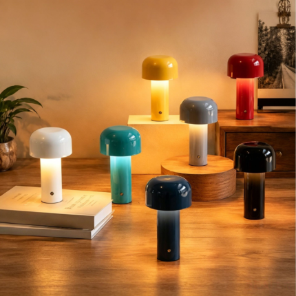 Modern glossy mushroom cordless lamp with high gloss enamel finish