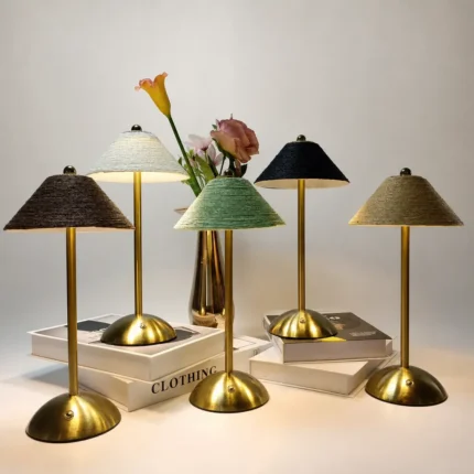 Cordless Paper Rope Table Lamp with Brushed Brass Base