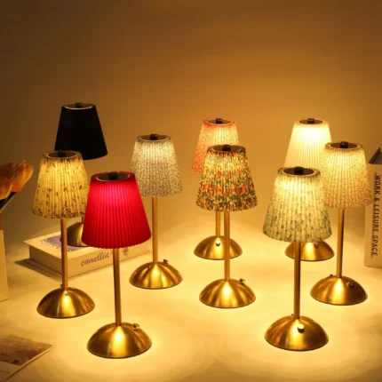 Cordless Pleated Fabric Table Lamp