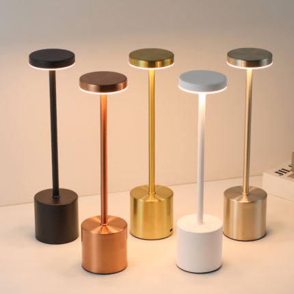 Metal Cordless LED Table Lamp on restaurant dining table