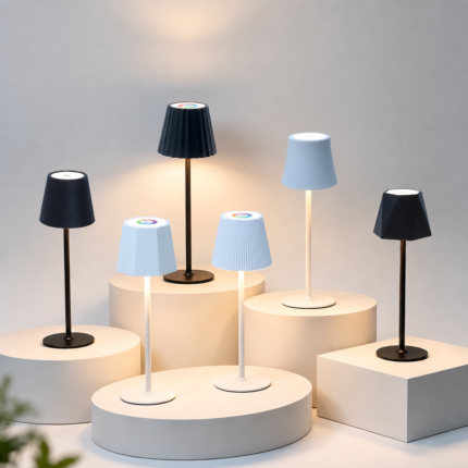 RGB pleated cordless table lamp with top color touch ring