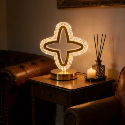 1Pc Modern Crystal Cross Table Lamp | Gold Accent Touch Control | USB Rechargeable Ambient Light for Home Decor