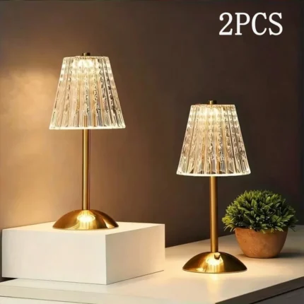 1/2 pcs Rechargeable Crystal Table Lamp with Touch Dimmable – Acrylic Shade Night Light , Cordless LED Bedside Lamp for Bedroom, Restaurant, Wedding Decor,Living Room