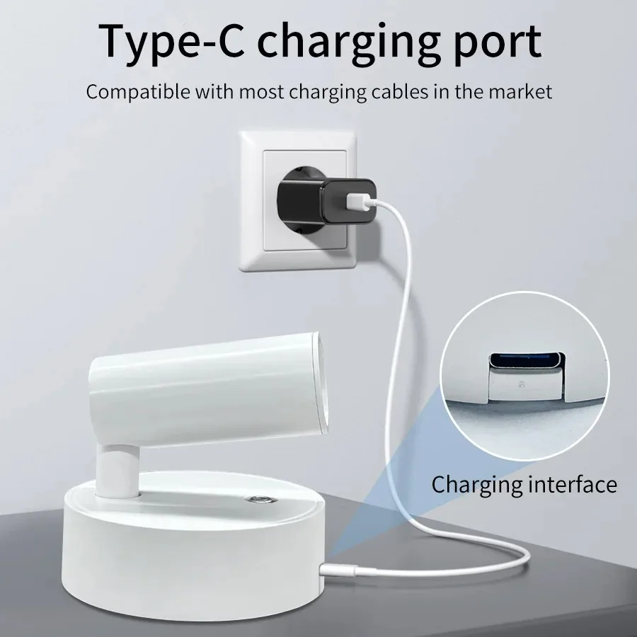 LED Light Magnetic USB Rechargeable Wall Light Spotlight Wireless No Punch Reading Light With Touch Switch Dimmable Bedside Lamp - Image 4