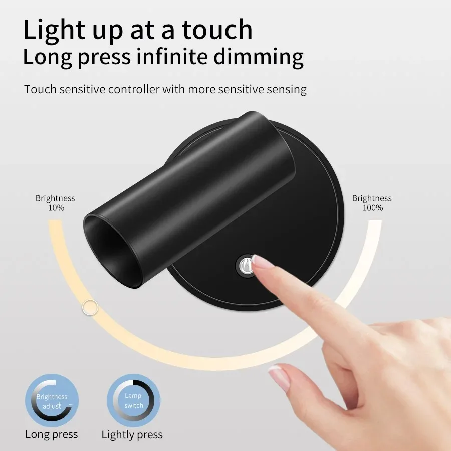 LED Light Magnetic USB Rechargeable Wall Light Spotlight Wireless No Punch Reading Light With Touch Switch Dimmable Bedside Lamp - Image 2