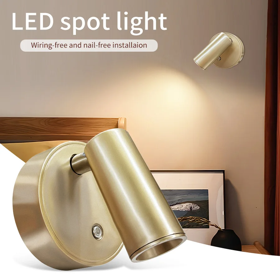LED Light Magnetic USB Rechargeable Wall Light Spotlight Wireless No Punch Reading Light With Touch Switch Dimmable Bedside Lamp - Image 9