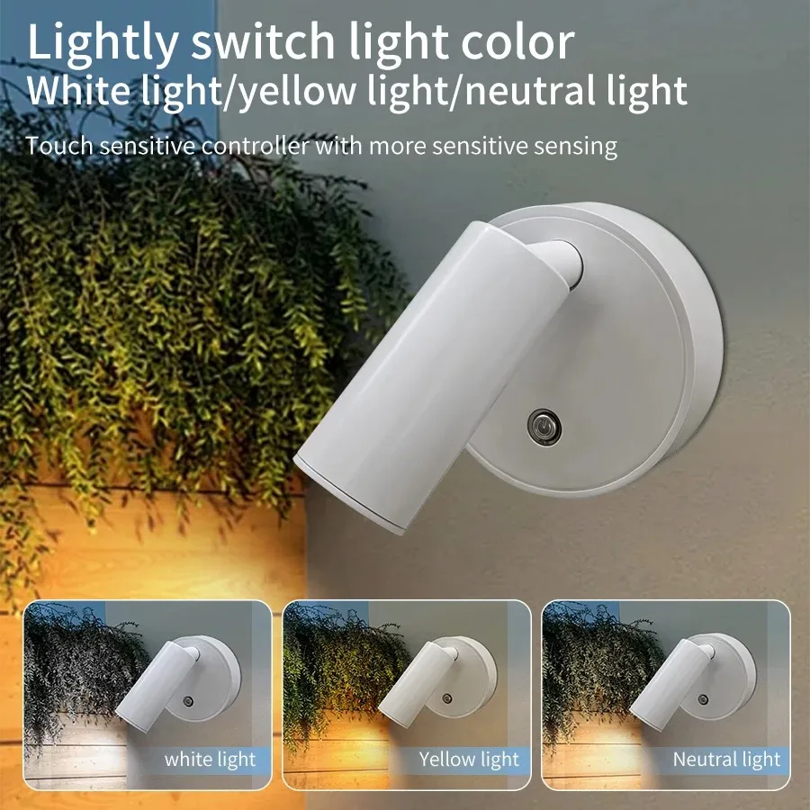 LED Light Magnetic USB Rechargeable Wall Light Spotlight Wireless No Punch Reading Light With Touch Switch Dimmable Bedside Lamp - Image 3