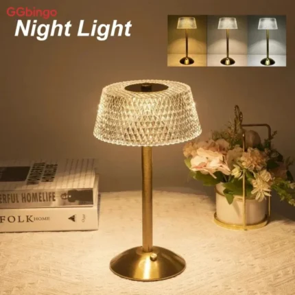 GGbingo Rechargeable LED Crystal Table Lamp Touch Bedroom Night Light Bedroom Bedside Atmosphere Decoration Glass Desk Lamp