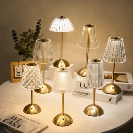 Cordless Acrylic Table Lamp with Brushed Brass Base