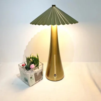 Pleated Umbrella Table Lamp – Iron + ABS, Touch 3-Color Stepless Dimming, Rechargeable LED Desk Lamp Model AY-T43